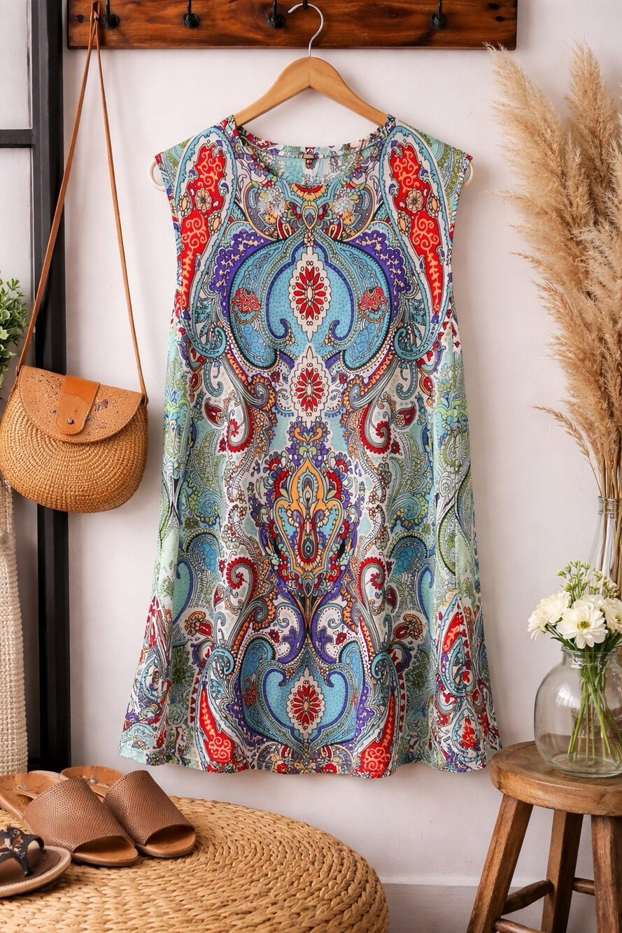 Ocean Blue Extra Large Maxi Dress – Bold Paisley Print Statement Dress